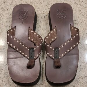 Reef Platform Leather Flip Flops, Size 8